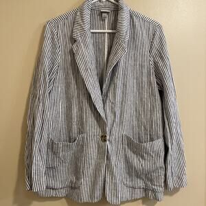 A New Day Ladies Size Medium Blazer Jacket Striped Business Wear Linen Blend